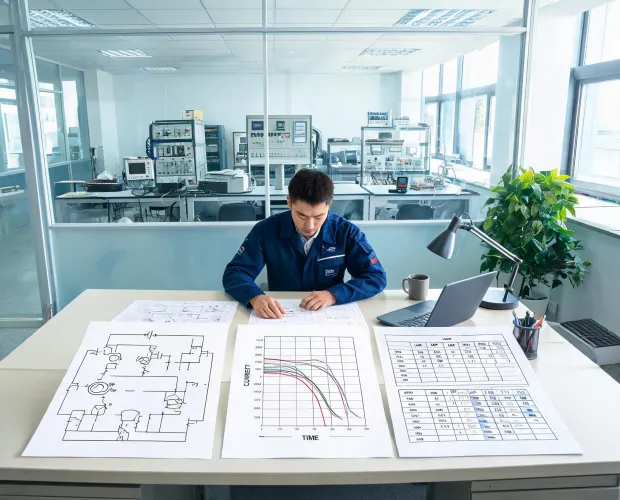 Protection engineer reviewing a switchboard one-line diagram